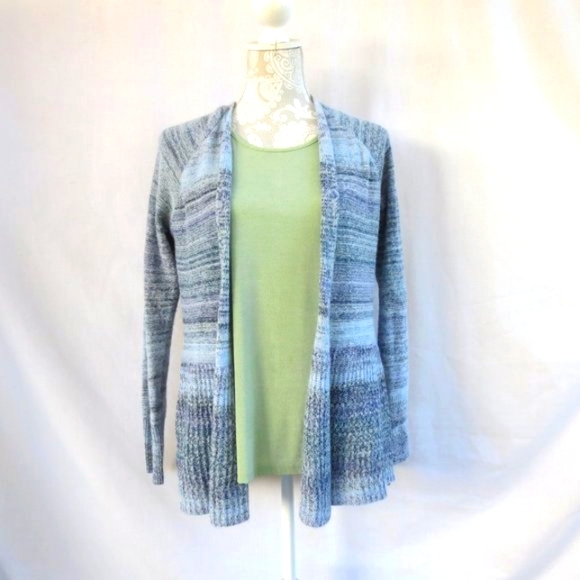 New Sonoma Sweater Costal Blue Striped Lightweight Cotton Open Cardigan Size SP - Picture 5 of 12